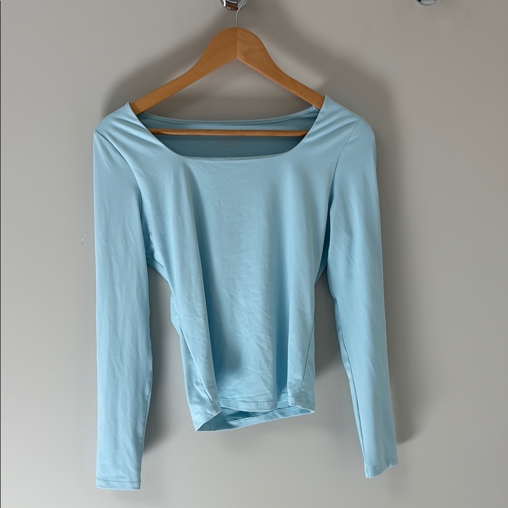 Blue Fitted Long Sleeve Blouse
